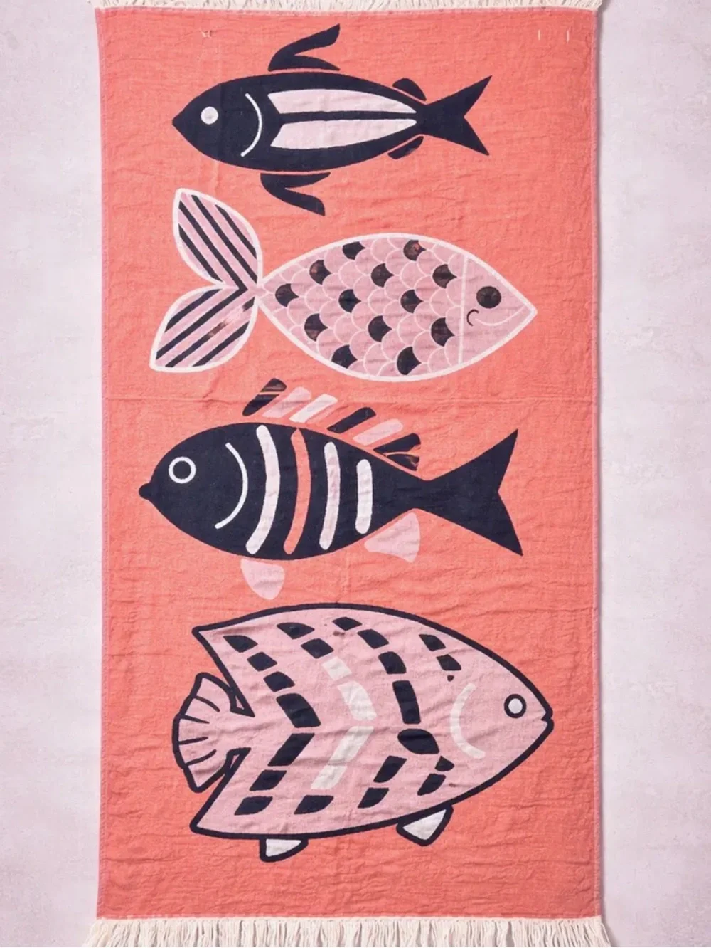 Modern Coastal Fish Woven Throw Towel Reversible Teal Coral FLiPSiDE NWT